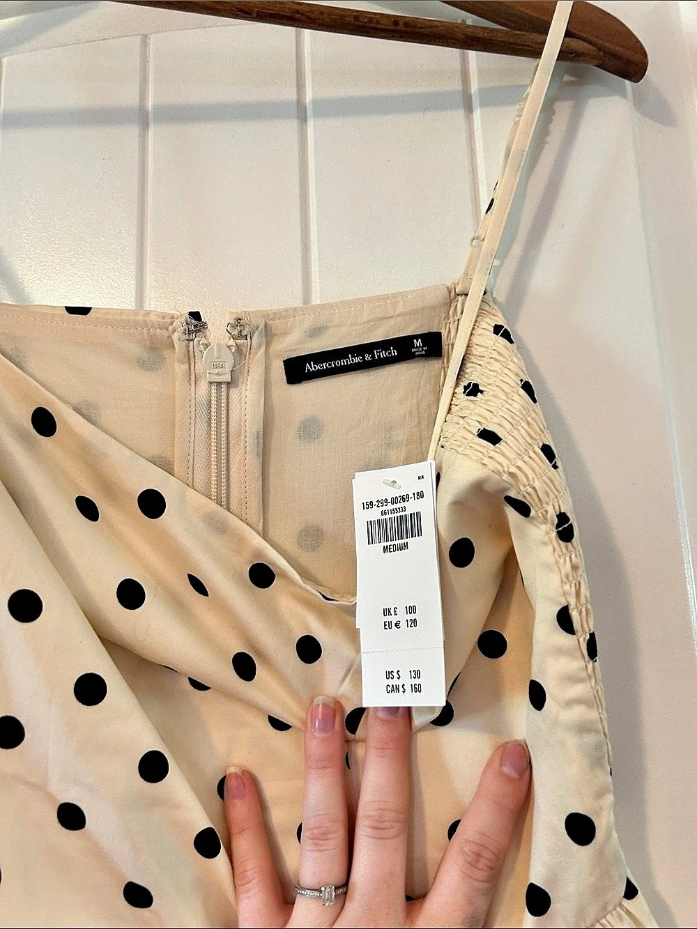 Abercrombie and Fitch Polka Dot Midi Dress in Cream & Black Size Medium NWT - Picture 4 of 4